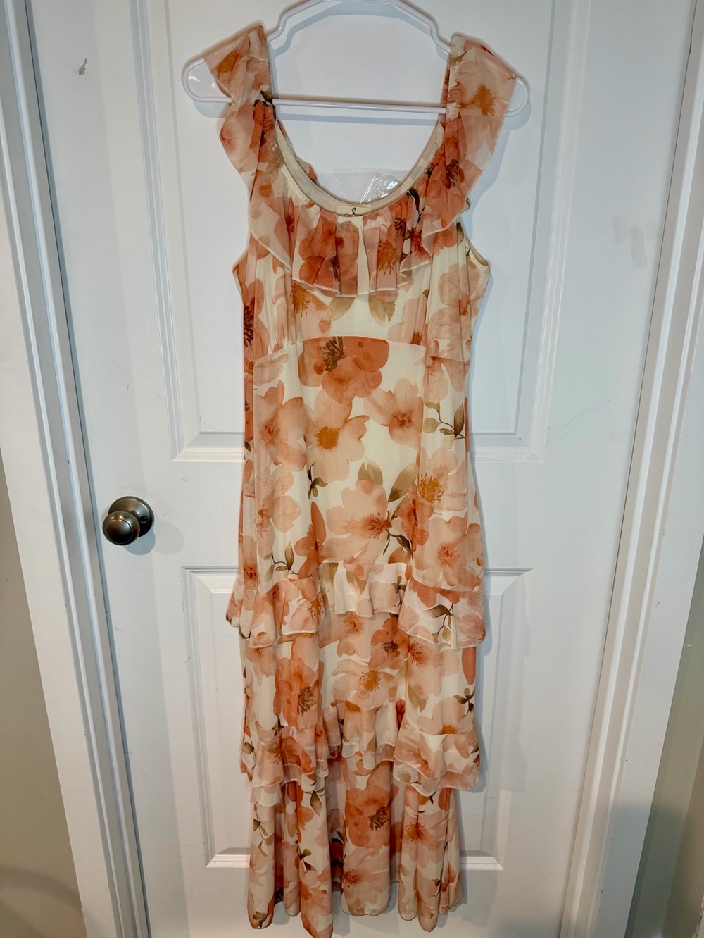Ember Peach Floral Ruffle Maxi Dress